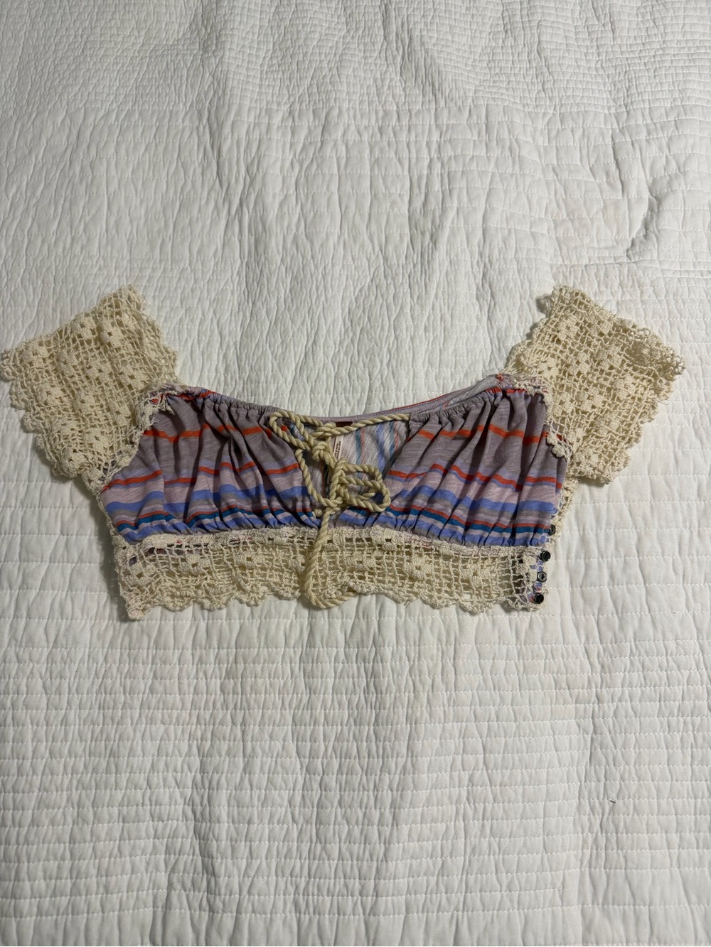 Free People Crochet Lace Boho Festival Crop Top Lavender Cream | M